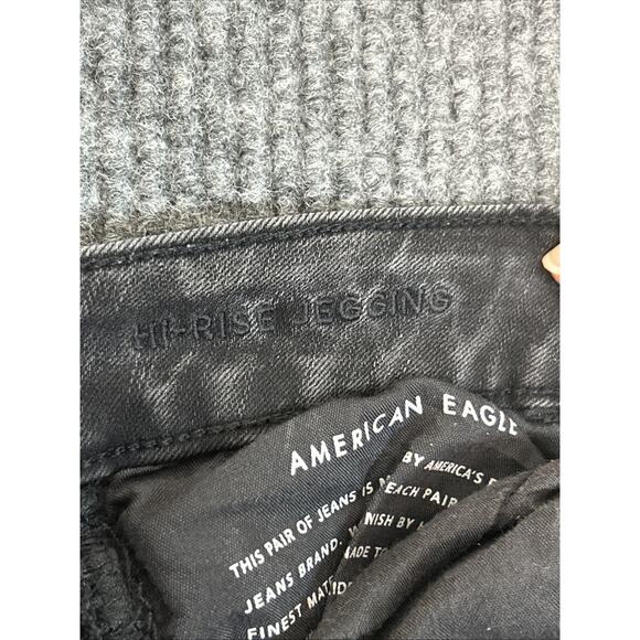 American Eagle Womens Hi Rise Jeggings Sz 8 Black Distressed Next Level Stretch - Picture 10 of 11